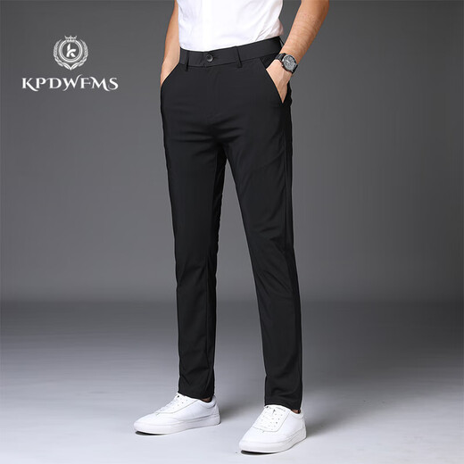 KPDWFMS2025 NEUE ICE Seiden-Freizeithose für Männer im Frühling und im Sommer dünne Herrenhosen Schnelltrocknen und nicht scanntes elastisches elastisches Slim-Fit-Hosen 1098-schwarz-neun-Punkte 28