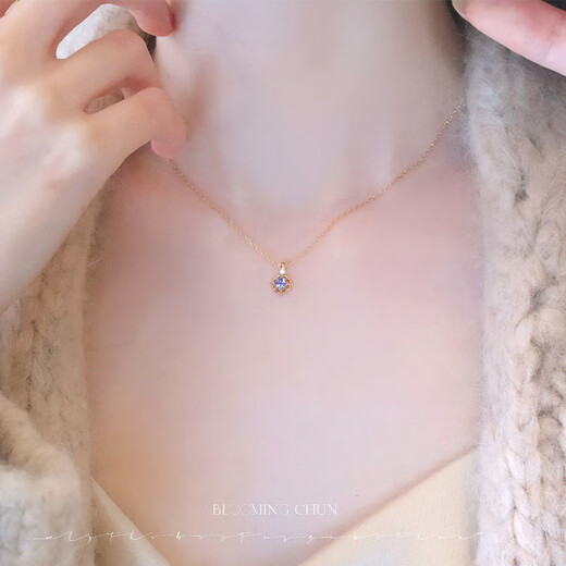 Qianjun's 24th new style gentle and smart quadrilateral sapphire necklace light luxury niche high-end jewelry tanzanite (spot)