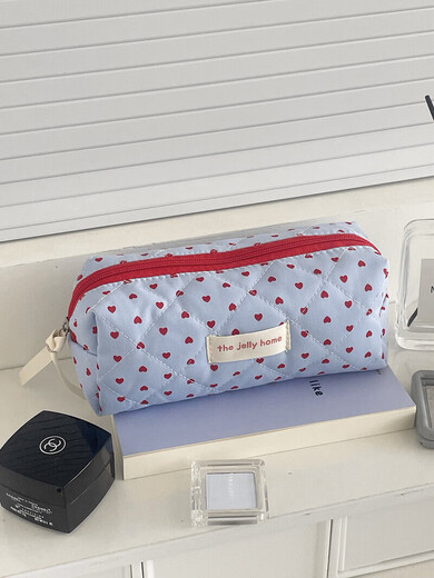 Cross-border milk blue love cosmetic bag 2025 new high-looking ins storage bag portable large capacity toiletry bag milk blue love-cosmetic bag