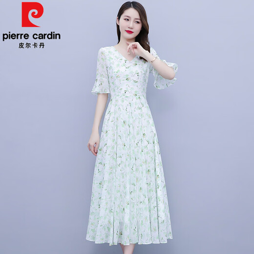 皮尔卡丹（pierre cardin）夏天雪纺碎花连衣裙女2025新款时尚高端长款气质高级感妈妈长裙子 967黄色碎花 3XL 135-145斤