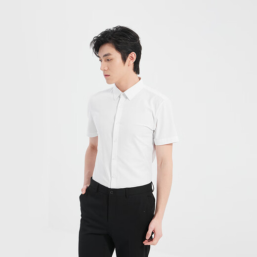 Lilang [gleicher Stil im Einkaufszentrum] Cooles Kurzarmhemd für Herrenmodal Sommer Neues Farbgeschäftshemd Ice Silk White (25xzc1012y) 38