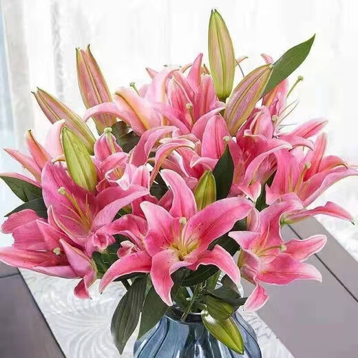 Perfume lilies multi-headed flower bouquets wholesale Yunnan Kunming base freshly picked straight hair water to grow real flowers 10 pink perfume lilies Free flower preservative when placing an order