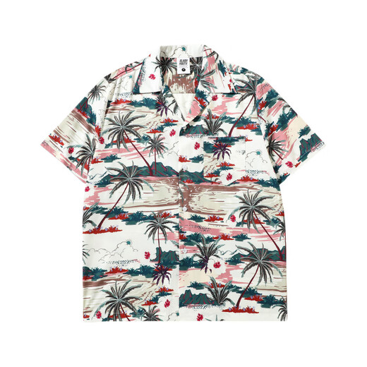 Fhhuabd thai-Stil Vintage Kubanischer Kragen kurzärmelig Blumenhemd Männer und Frauen Lose Paar Hawaiian Style Ice Seide Kurzärärmeleide 831 2xl