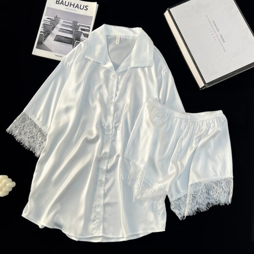 Ziweiqi pijama de seda de hielo y nieve de hielo y nieve para mujeres mangas de verano set de dos piezas 12357 tamaño único
