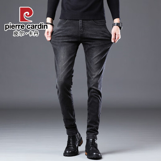 Pier Cardin 2025 Spring Black Jeans Men's Slim Foot Pants Мужские высококачественные брюки с высоким уровнем растяжения весны и осенью нового стиля QQN-1048-Black 30