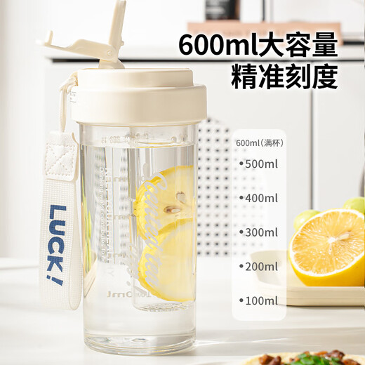 
Caizhi (CAIZHI) water cup high-value straw cup for men and women students in summer with high temperature resistance with tea leakage white 600mlCZ6908