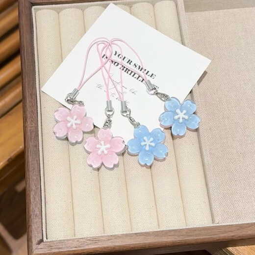 Romantic Jelly Sakura Mobile Chain Cute Girl Heart Gentle Translucent Flower Pendant Couple Best Friends School Bag Accessories 1 [Pink] + 1 [Blue]