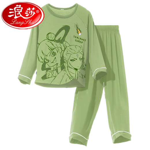 Langsha Boys Pajamas Nezha 2025 NUEVO Spring and Autumn Modal de manga larga para niños de manga larga Ropa de casa de los niños grandes 2M-ST-12158 Tamaño 10 Tamaño (110-120) CM