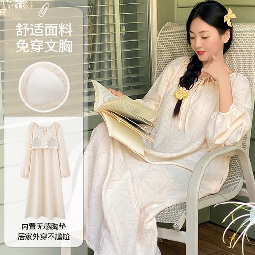 Dan Nanwei 2024 Nouveau style Sweet and Cute Cloud Cotton Coton Longue de nuit à manches longues avec coussinet de poitrine pour le printemps et l'automne Long Jupe à la maison tir-out des vêtements 13063 M 160