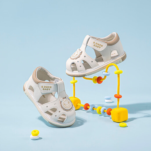 B.Duck little yellow duck children's shoes children's toe sandals boys and girls toddler shoes summer soft-soled leather sandals 6726 meters apricot 20