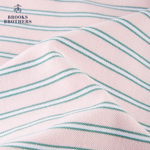 布克兄弟（BrooksBrothers）/布克兄弟男士25春夏新棉金羊拼色条纹短袖polo衫 B695-粉色 S