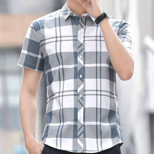 Kurzärmeliges Kurzärmel-Streifenhemd 2025 Sommer Dünn Business Professional Plaid gut aussehende trendige, lässige Innenhemd HT829 Hellblau M 90-105jin [Jin ist gleich 0,5 kg] tragen