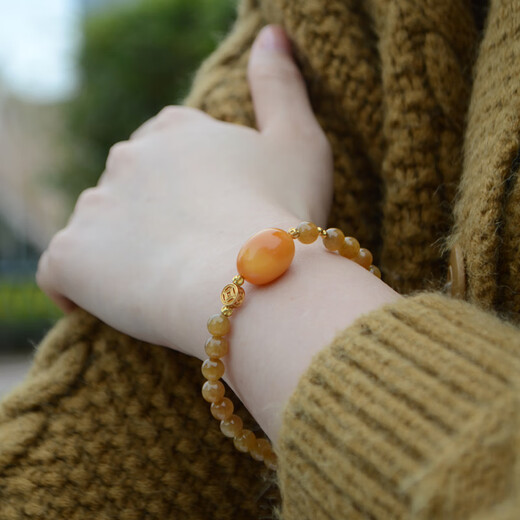 Her generation natural beeswax and field jade bracelet, national trend new Chinese style gift with certificate, Tang Jade (761655) 8mm