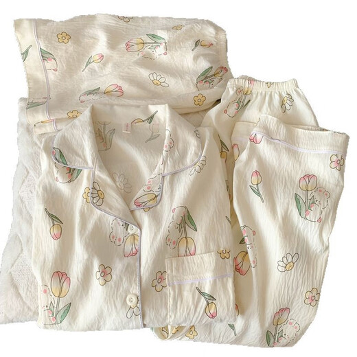 Jingpufei Summer Tulip Rabbit Pyjamas pour femme coton de coton Sweet Home Clothes Three Set Yunduo Cotton-9905 # Black Love Treece Set M [Suggestion 75-100jin [Jin est égal à 0,5 kg]]]