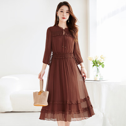 Tinte und Wash Beauty [Seidenholzohren] Zhongdashu Sommer plissierter Maulbeer-Seidenkleid für Frauen, schlanker Rock mit mittlerer Länge 9272 Weiß L (115-125jin [Jin ist gleich 0,5 kg])