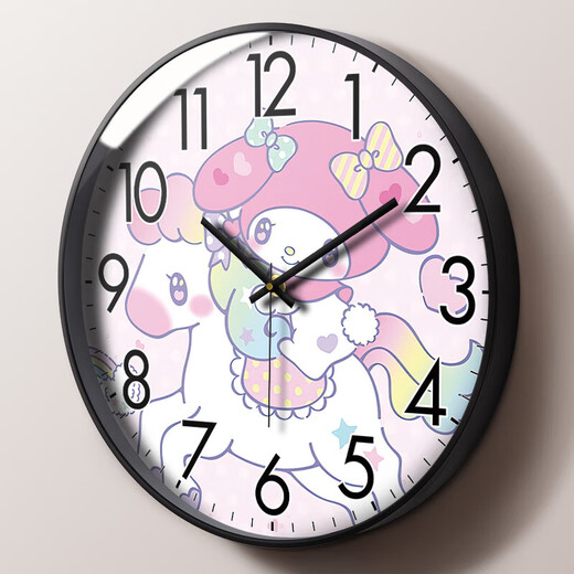 Hualeji cartoon Melody children's wall clock princess room girl bedroom mute wall clock home early education clock living room clock XBK1421 black needle black frame 10 inches