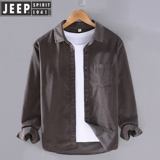 JEEP SPIRIT春季灯芯绒衬衫男长袖纯棉宽松薄款日系条绒感白休闲衬衣外套 姜黄色【9716】 M