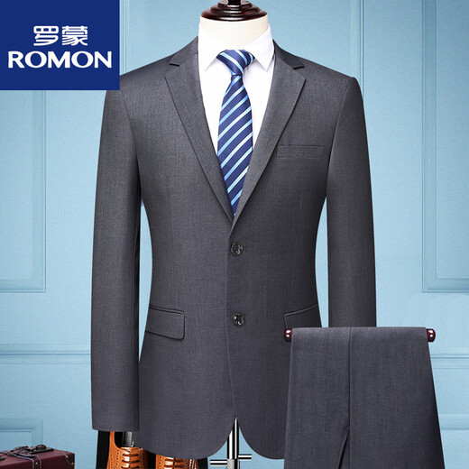 ROMON Men's Men's Suit Slim Jacket Small Suit Business Formal Wear Student Work Interview Professional Wear New Product Navy Two Button Suit+Trousers XS 160/80A 80-95Jin Jin equals 0.5 kg