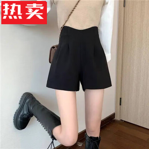 Playboy PLAYBOY high-waisted woolen shorts for women's autumn and winter outer wear new autumn slim casual wide-leg pants winter black leggings boot pants black woolen style XL 120-130