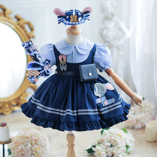 Disney Girl Judy Rabbit Oficial de policía Lolita Lolita Falda Princesa Lolita Coss Coss Cabina de primavera y vestido de verano 9735 Judy Falda (Cinturón de regalo con bolsa de cintura + cuello F 100 cm