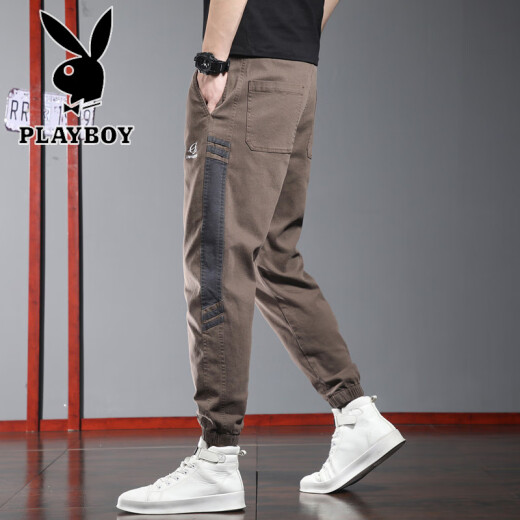 花花公子（PLAYBOY）春季休闲裤男士潮牌宽松束脚运动裤2025新款春秋工装哈伦裤子夏季 689卡其+9859黑色 M 28-29码