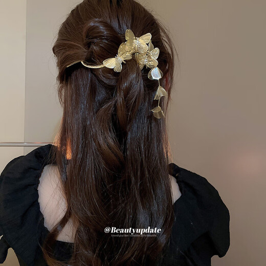 Diamond Butterfly Petal Tassel Hairpin New Chinese Style Exquisite Retro Hairpin Light Luxury High-Quality Temperament Hair Accessories Wholesale Hairpin-Gold
