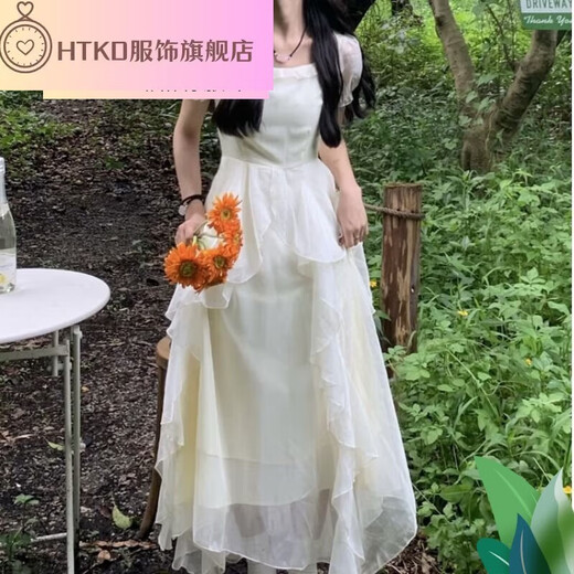 HTKD ESCAPED PRINCESS Vestido 2024 Nuevo diseño de vestido de novia de primavera de manga corta Sentí que la cintura abrazan el primer amor Gentle White Moonlight Off-White Vestido único M 100-110Jin [Jin iguala 0.5 kg]