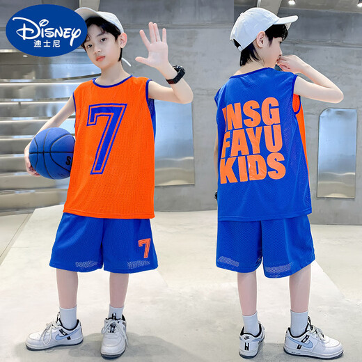 Disney boys summer quick-drying suit jersey handsome sports internet celebrity mid-da kids sleeveless vest summer children's basketball uniform PPX-6086 black 120 recommended for 6-7 years old