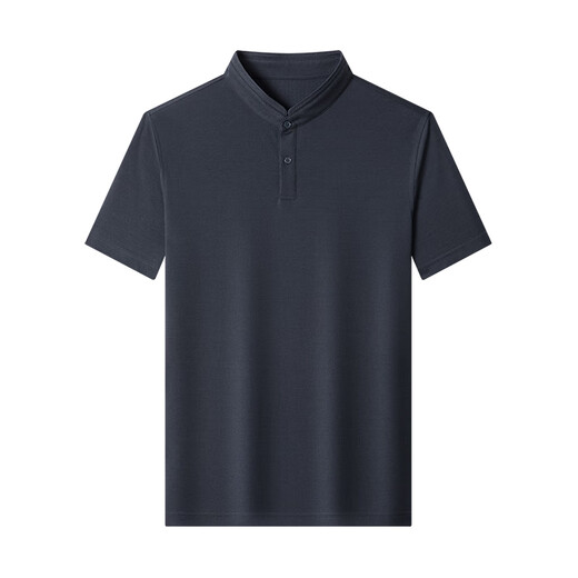 Lilang kurzärmeligte T-Shirt Herren Sommer Mulberry Seiden Chinesische Stand-up-Halsharmis