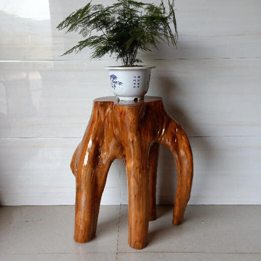 XMSJ根雕花架盆景架多层整体头树根中式原木底座客厅 深灰色12147多层一体
