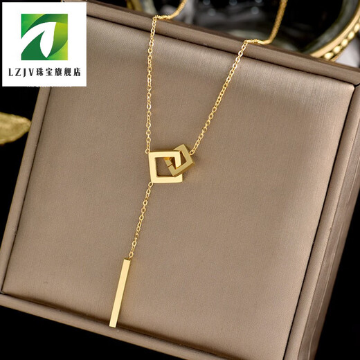 LZJV plated 18K gold geometric square necklace for women's Chinese Valentine's Day gift new style not easy to fade clavicle chain fashion pendant sweater