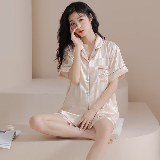 莫代尔睡衣女士夏季冰丝薄款短袖短裤网红风夏天凉感家居服套装 6212女款 M 建议80-100