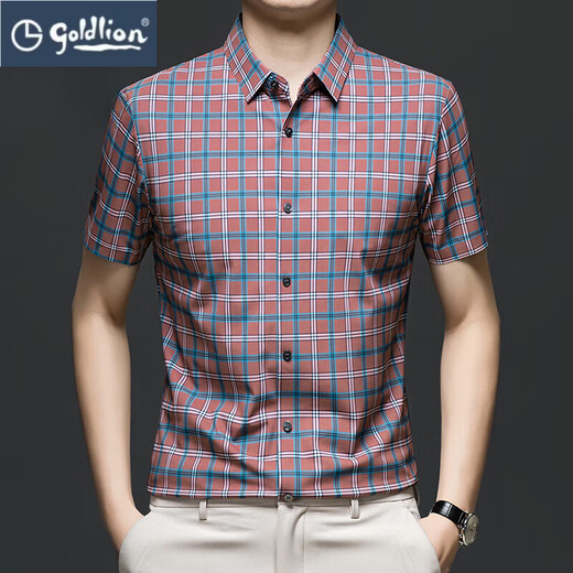 Camisa de manga corta de seda de hielo para hombres de Goldlion Middle Agly y jóvenes delgados Versádicos Versátiles versátiles transpirables Camisa de media manga XD/6629 Camisa azul de manga corta 35 L 175 Sugerencias 1-150Jin [Jin equivale a 0.5 kg]