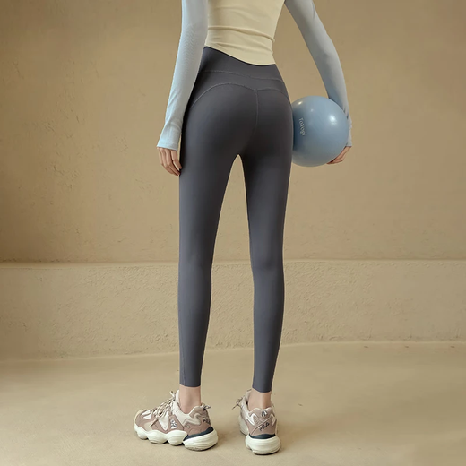
ACKDCS inspiration yoga pants for women in spring and summer high waist tight running Pilates sports trousers peach buttocks fitness pants K9887 Pigeon gray L