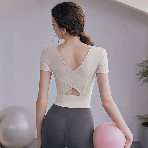 Xue Qianman yoga clothing top women's summer quick-drying fitness clothing with chest pad Pilates training sports short-sleeved T-shirt