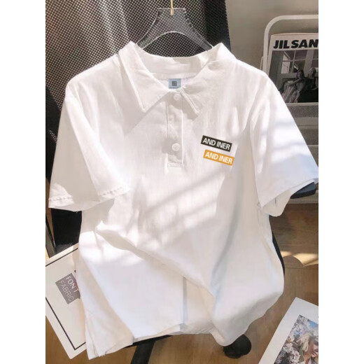 重磅polo衫短袖男款ins潮牌夏季宽松纯棉百搭半袖体恤翻领上衣服 【3895*wasp】-白色 M _80-110斤