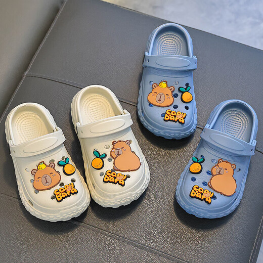 Kapibala Summer Sandals para zapatillas para niños, sin deslizamiento, transpirable, cabeza, padre, child, pisoteo, niños, niñas, zapatos de agujero para niños, caqui (versión mejorada de material ecológico) 12 talla 34/35 (longitud del zapato 22 cm adecuado para el pie 21