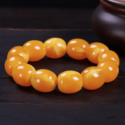 Confucian Baltic Chicken Fat Yellow Old Beeswax Bracelet Old Type Barrel Beads Drum Beads Oval Cylindrical Yellow Amber Bracelet Old Beeswax Oval Style 18x19mm