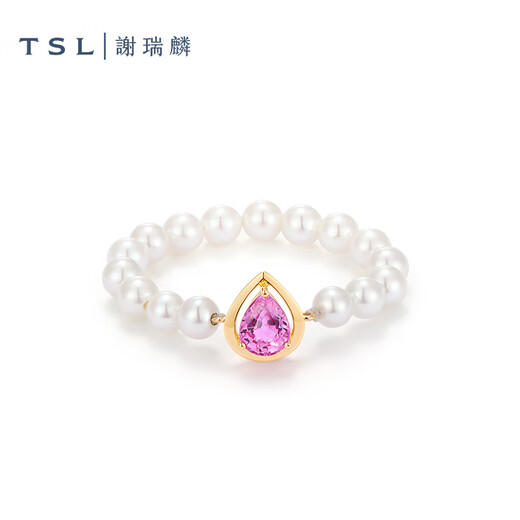 Xie Ruilin (TSL) Geometric Charm Series 18K Gold Pearl Ring Water Drop Ruby Colored Treasure Ring Necklace 63722