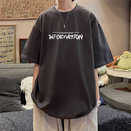 
7 high-quality T-shirts for short-sleeved boys' summer new pure cotton heavy five-point sleeve trendy brand trendy letter loose half-sleeved top YSXS-CM1504 black S
