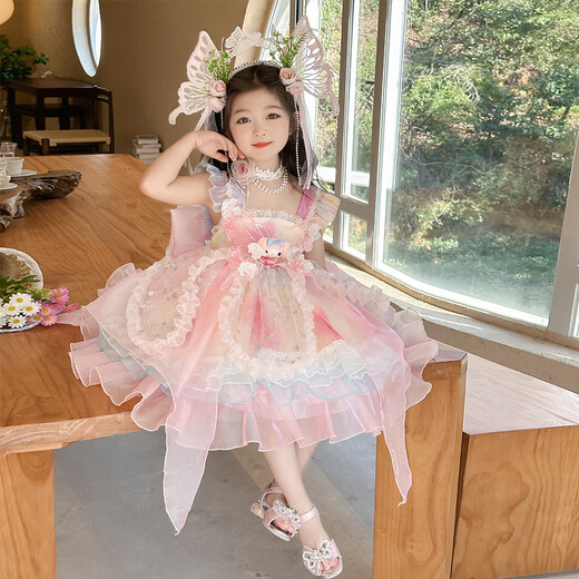 Vestido de honda Lolita Lolita 2025 Vestido dulce para niños nuevos Vestidos de cumpleaños Rosa (6628 Melody Sling Vestido + falda) 150 Recomendado para 9-10 años (altura alrededor de 145)