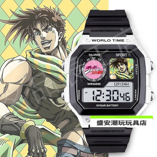 益而思JOJO的奇妙冒险周边手表空条承太郎动漫方块多功能电子表生日礼物 F653乔纳森-银色 电子表