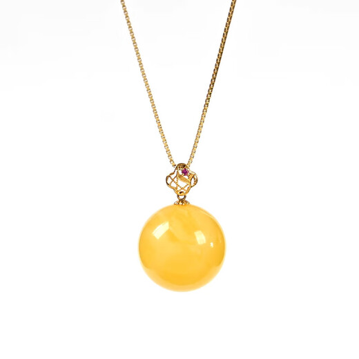 DL 1998 Fat Donglai same style beeswax pendant Russian natural l demon flower bead 18K gold inlaid chicken fat yellow single bead pendant 18k gold inlaid beeswax pendant 13mm