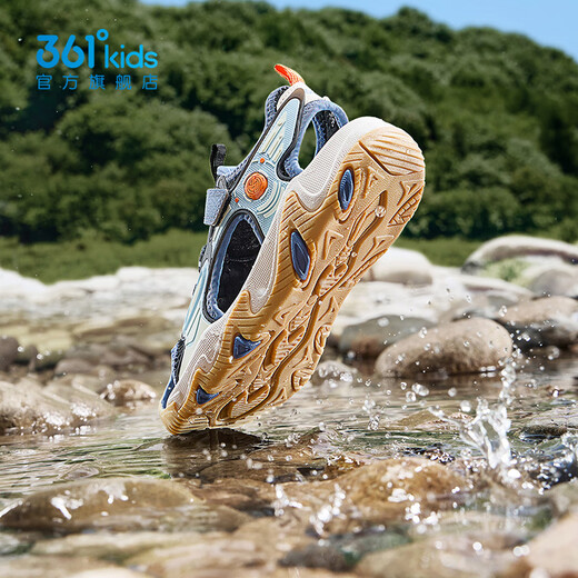 361 Shopping mall same style children's shoes, boys' beach toe-cap sandals, summer new middle and large children's sandals, feather white/carbon black/eternal blue 37