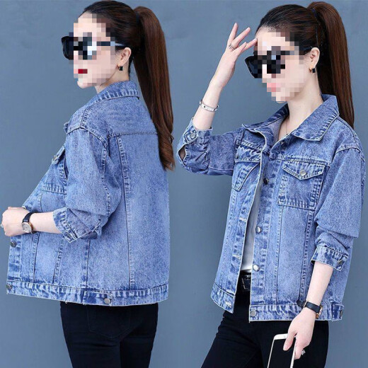 Veste en jean fhhuabd pour les femmes au printemps et automne style coréen veste en jean gras mm veste sans chapeau tendance veste de haut en arrière vêtements 9926 # [bleu] M [suggestion 101--115jin [Jin est égal à 0,5 kg]]]