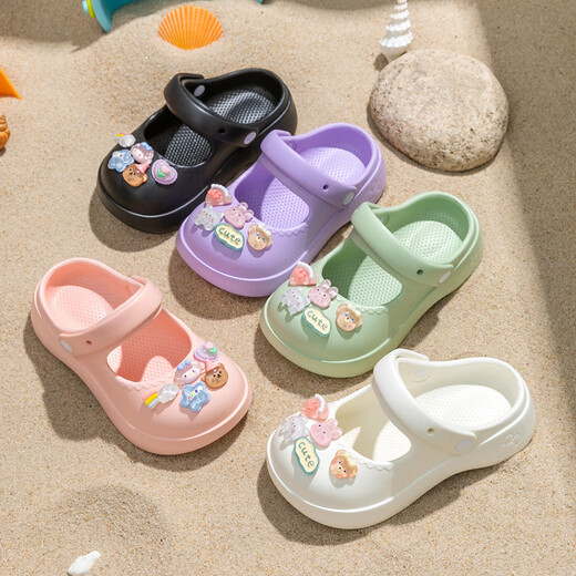 Hualin Fashion Summer New Children's Hole Chaussures For Girls, Princess Mary Jane, Slippers à semelle souple non glissée, Butter White (fleur de résine) 24 à25 taille 16,5 cm