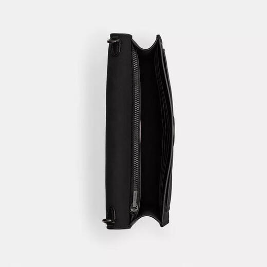 蔻驰（COACH）时尚女士手拿包 精致皮革与经典帆布三隔层设计 Pewter/Black