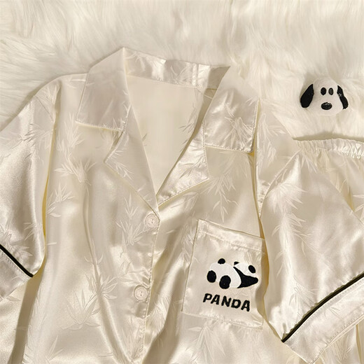 Langsha High-End Panda Ice Seide Pyjamas für Frauen im Sommer dünne kurzärmelige 2025 neue Strickjacke niedliche Heimkleidung Set YX-9227 Polka Dot M [75-95jin [Jin gleich 0,5 kg]]]
