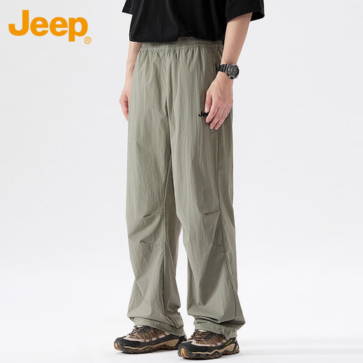 吉普（JEEP）冰丝休闲裤男夏季凉感透气直筒裤子男士速干运动长裤 军绿  XL 