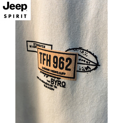 JEEP SPIRIT美式休闲短袖体恤男夏季薄款宽松印花五分袖上衣大码高端男士T恤 白色 【JSW9906】 4XL 适合166-180斤穿